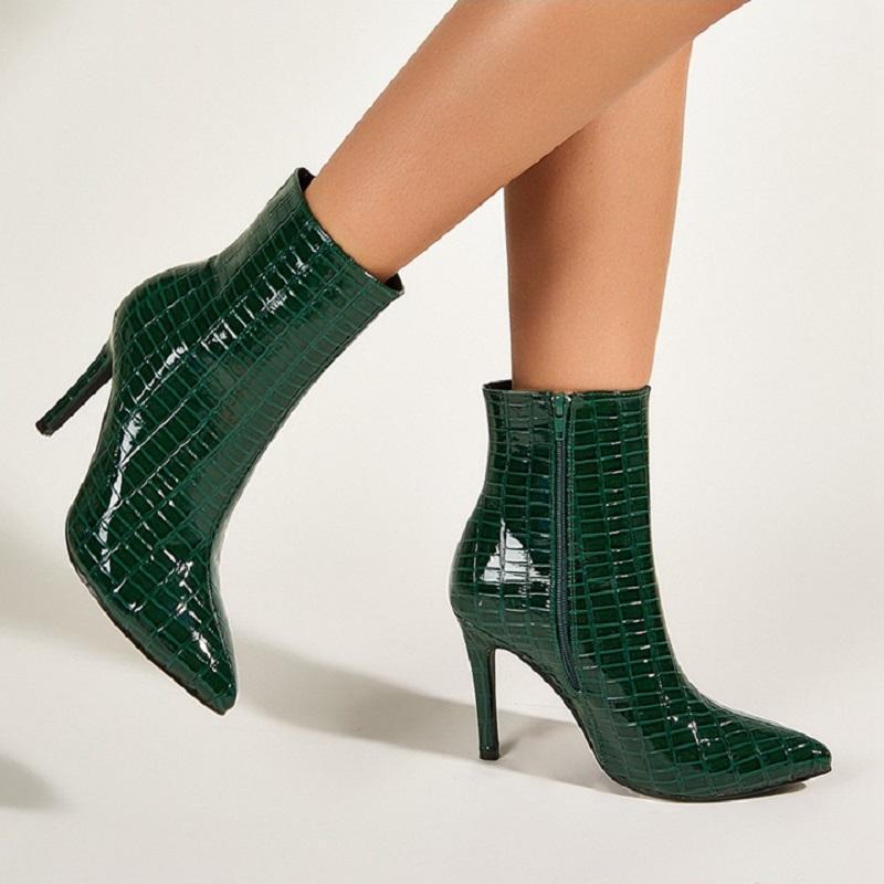 

High Heels Women Ankle Boots Patent Leather Ladies Shoes Autumn Winter Sexy Pointed Toe Stiletto Female Boots Botas Mujer1, Green