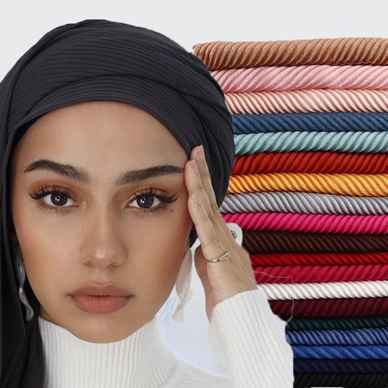 

cotton scarf Pleated Crinkle Women's Hijab Muslim 1 PC Popular Large Size TR Head Wrap wrinkle Shawl scarves Plain Colours
