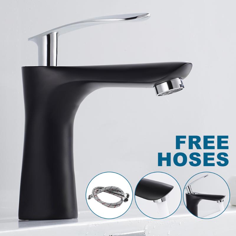 

Bathroom Tall Basin Mixer Taps Sink Faucet Waterfall Counter Top White Black Hot and Cold Water Single Hole Handle Home Kitchen