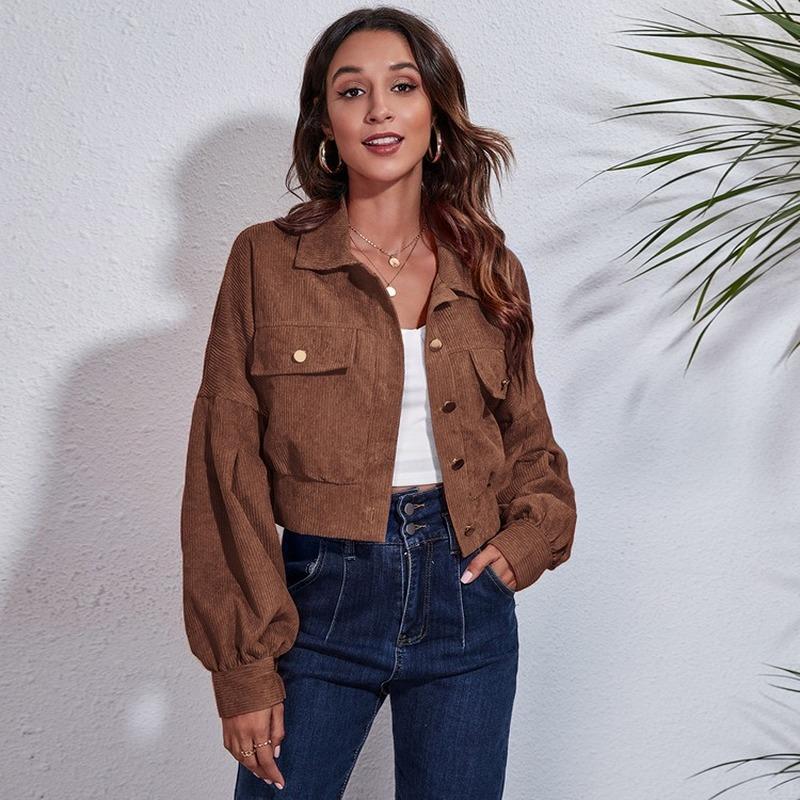 

Women's Jackets Corduroy Jacket Women Elegant Long Sleeve Single Breasted Turn-down Collar Coat Outwear Fashion Streetwear 121525WWA, Black;brown