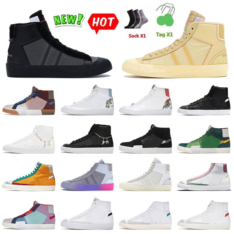 

Luxury Fashion Women Mens Casual Shoes Blazer Mid 77 Vintage Black White Off Beige LX Lucky Charms Pendants Zooms Premium SB Mosaic Pack With Socks Sneakers Trainers, D17 white grey 36-45