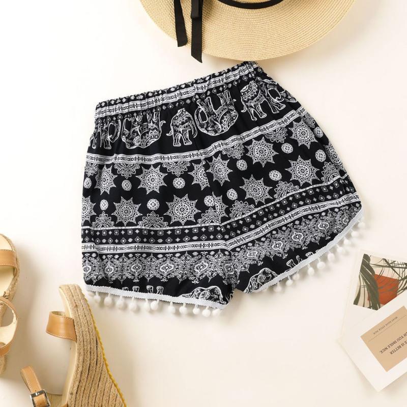 

High Waist Workout Shorts Gym Leggings Fashion Women Casual Printing Tassels Yoga Shorts Trousers Ladies Loose Sports #41, Black