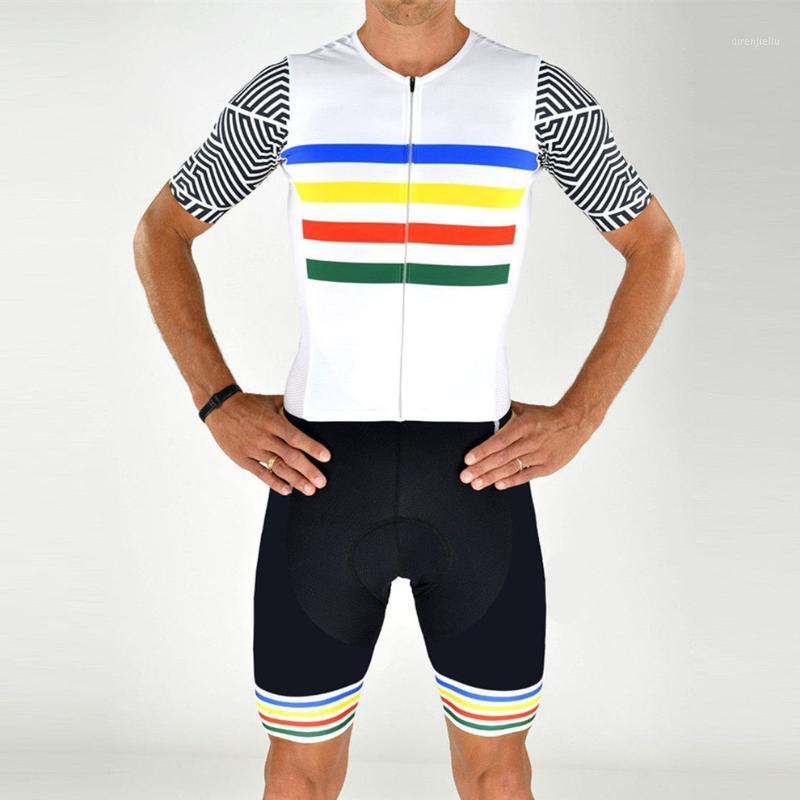 

2020 Rainbow stripe Pro Race fit Cycling Skinsuit Triathlon Short sleeve Speed suit Best quality Cycling Skin Suit with gel pad1, Style 2