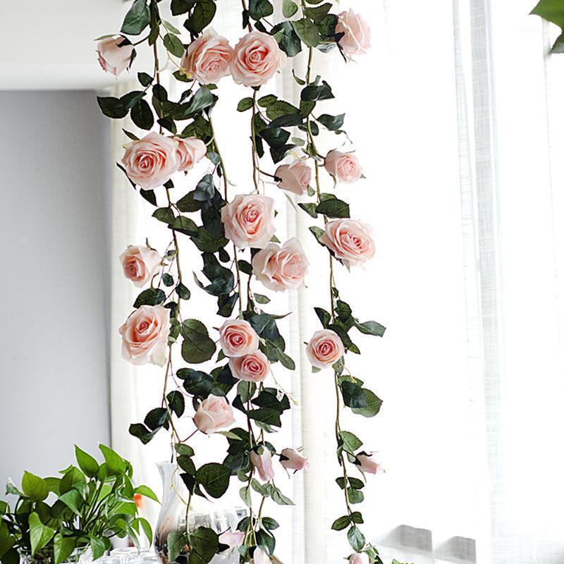 

1.8M Silk Roses Artificial Flowers Rose Rattan Wedding Home Decoration Fake Flower Ornament Wall Fake Leaf DIY Hanging Garland1, Pink