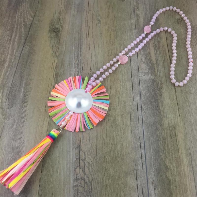 

Boho Jewelry Multi colors tassel pendant Crystal Bead chain necklace Long necklace Hippie jewelry Boho chic gifts