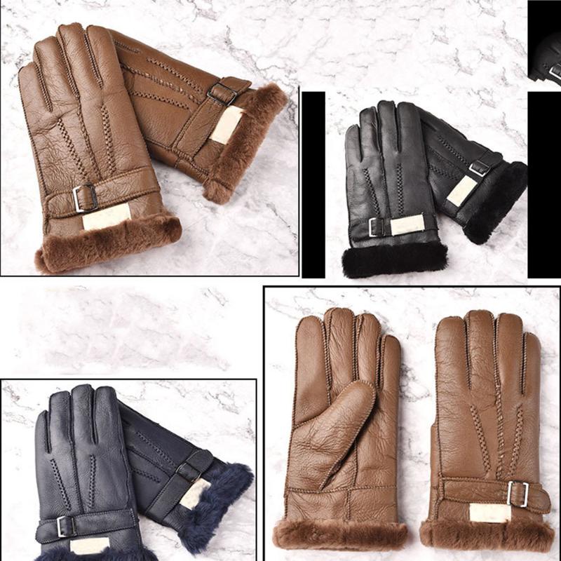 

New Genuine Leather Thermal Goat Snow Gloves Winter Gloves Men Sheep Fur