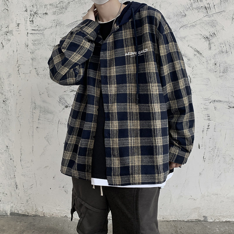 

Shirts 2021 Men's Spring and Winter Lean-fit New Chess Hoodie Shirt Young Clothes VUON, Brown