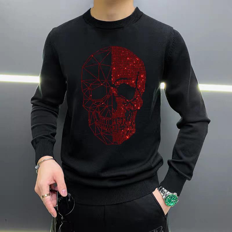 

Classic Hot Diamond Skull New Design Knitted Men's Sweater Winter Cashmere Warm Clothes Pullover, As shown asian size
