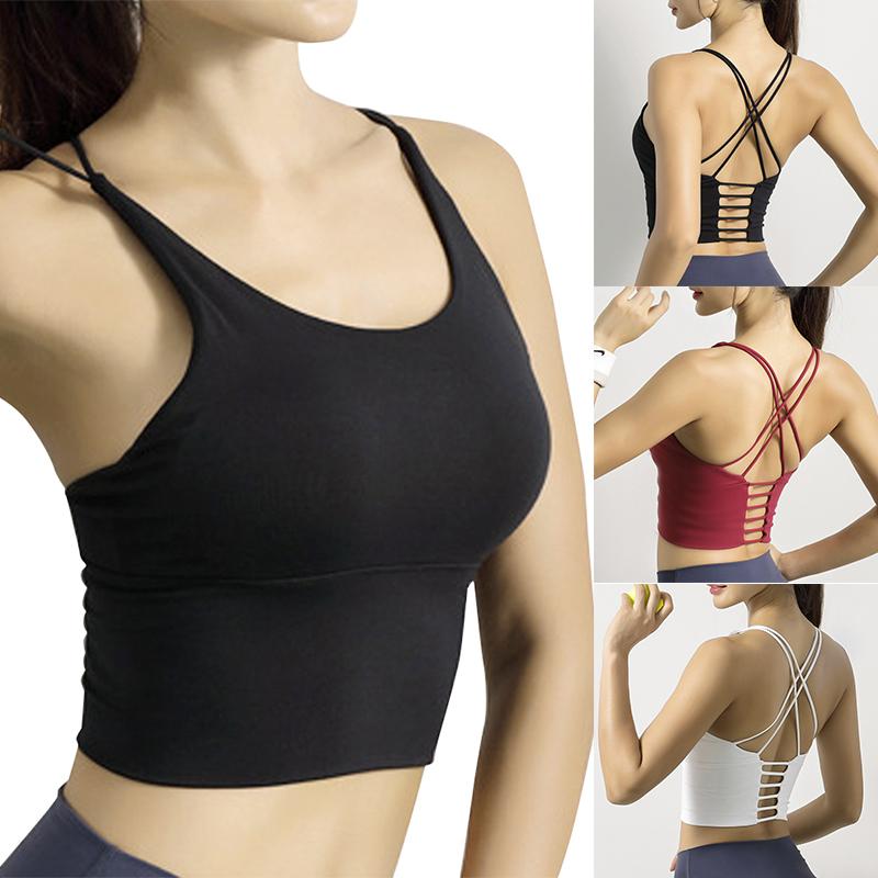 

Women Cute Yoga Sports Bra Strappy Workout Clothes Bra Tops Vest No Steel Ring PSEN999, White