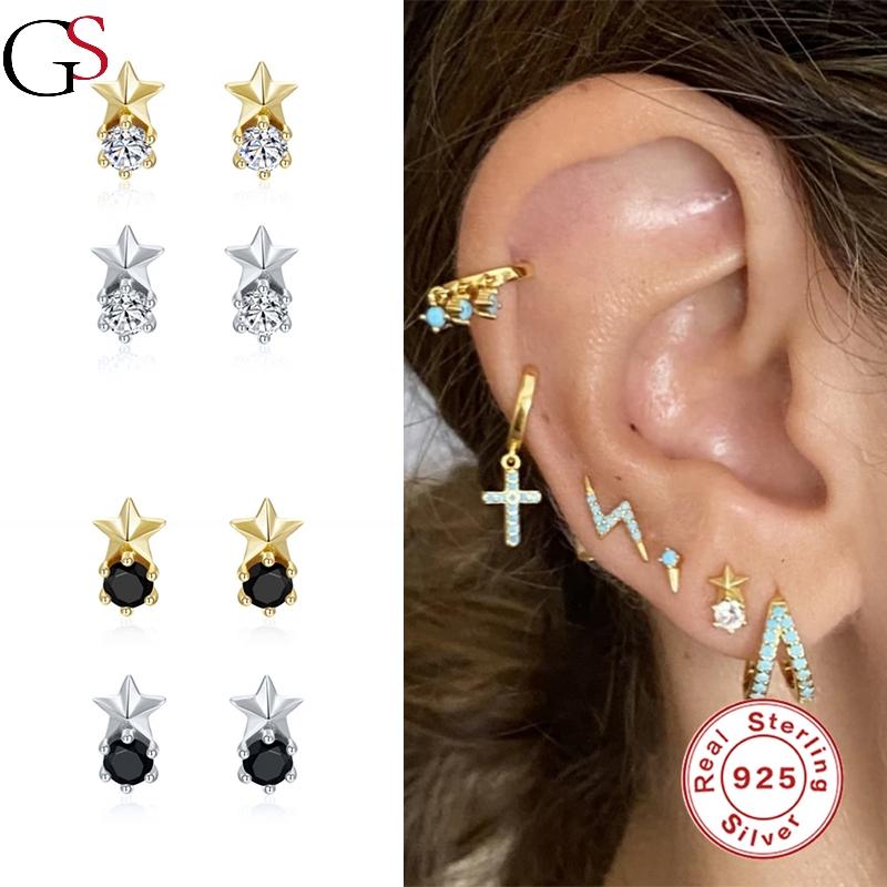 

Stud GS Women Earring 925 Sterling Silver Geometric Stars Zircon Pendientes All-match Boucle Oreille Femme For Party Anniversary