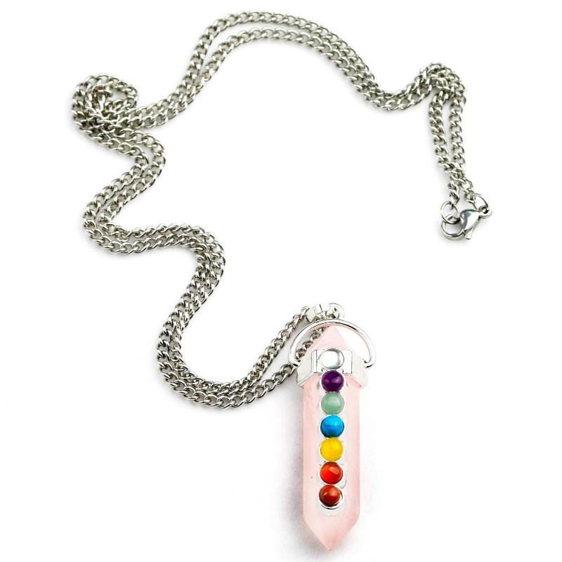 

Chakra Necklace Pink Quartz Natural Stones Chains Pendent Necklace Girls Designer Yoga Jewelry Women Gifts Dropshipping