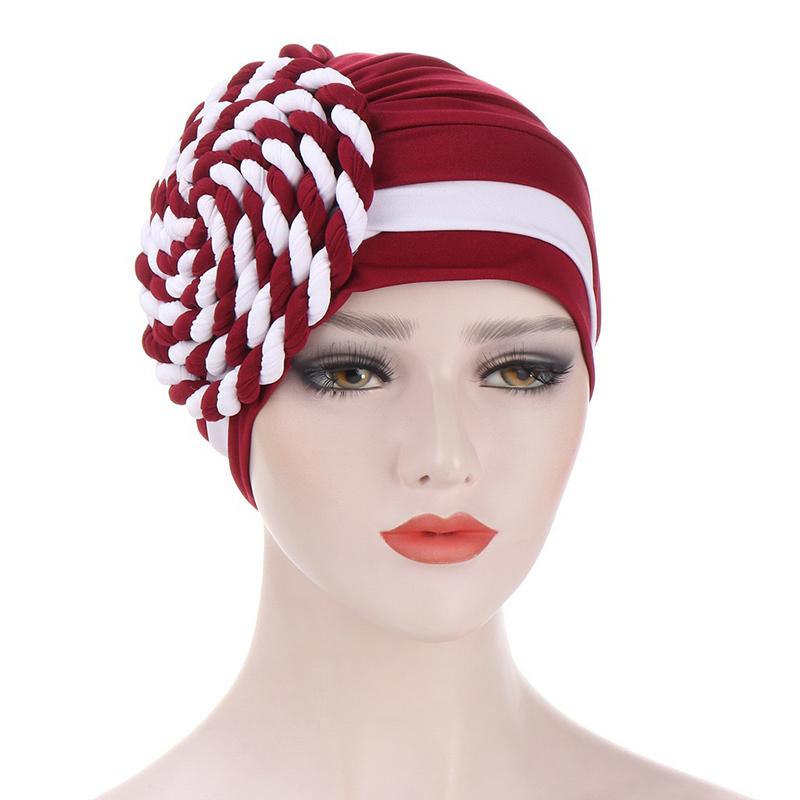 

Muslim Scarf Cap For Women Muslim Side Braid Two-color Toe Cap Milk Silk Flower Turban Hat Outdoor Accessories