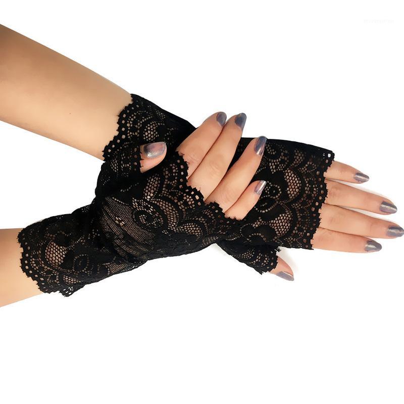 

4 Color Elegant Women Floral Lace Gloves Fingerless Bride Wrist Gloves Short Hollow Out Mittens Vintage Fashion Accessory1