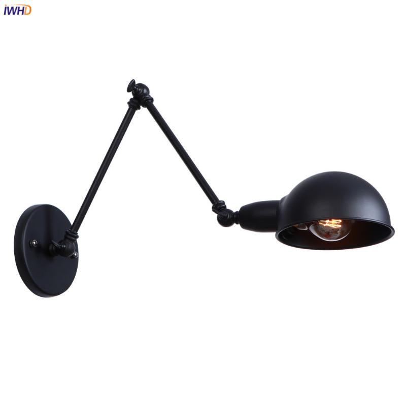 

IWHD Loft Black Retro LED Wall Light Fixtures Hallway Bedroom Stair Swing Long Arm Vintage Wall Lamp Sconce Lamparas De Pared