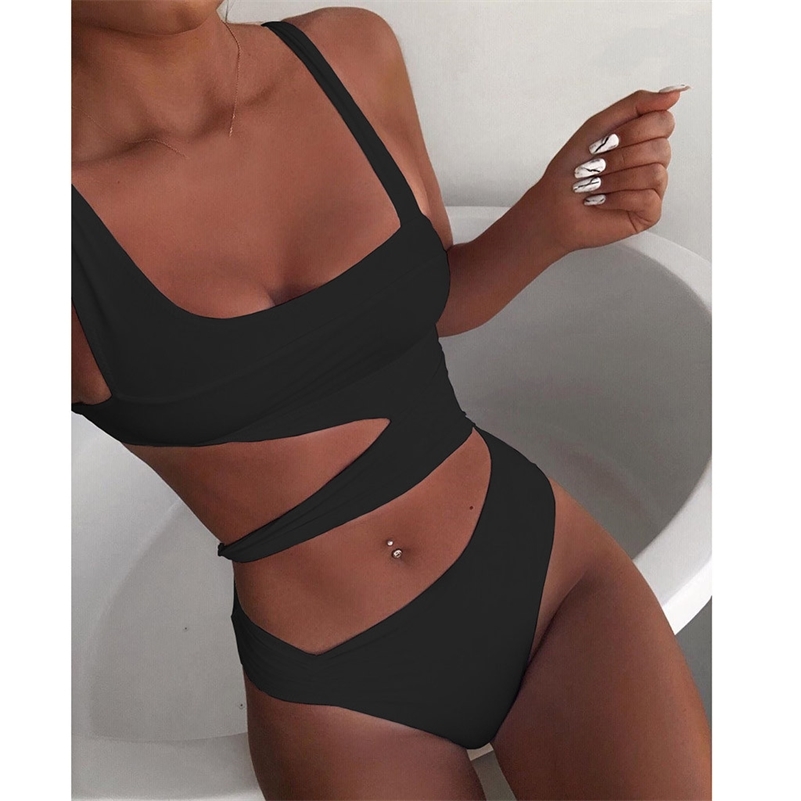 

Bikini 2020 One Piece Swimsuit Women Piece Cut Out Swimwear Push Up Monokini Bathing Suits Beach Wear Swimming Suit For Women 1 T200710, Bk