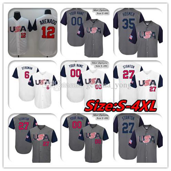 

Custom 2017 World Baseball Team USA WBC Classic Jersey Marcus Stroman Nolan Arenado Giancarlo Stanton Eric Hosmer 7 Christian Yelich Men s, Grey
