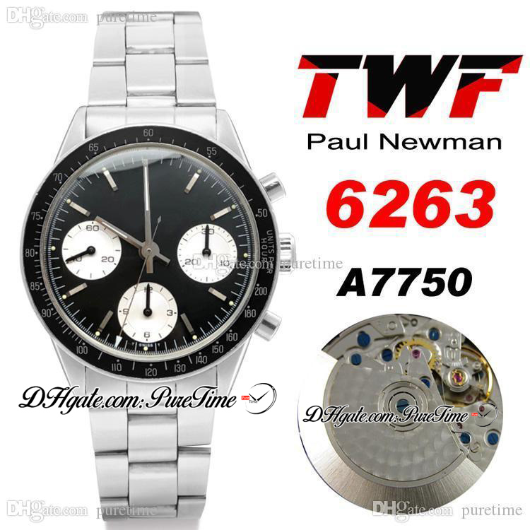 

SNF Retro Bamford Paul Newman Ref.6263 ETA A7750 Autoamtic Chronograph Mens Watch Black Dial White Subdial SS Bracelet PTRX Puretime d4, Accessories