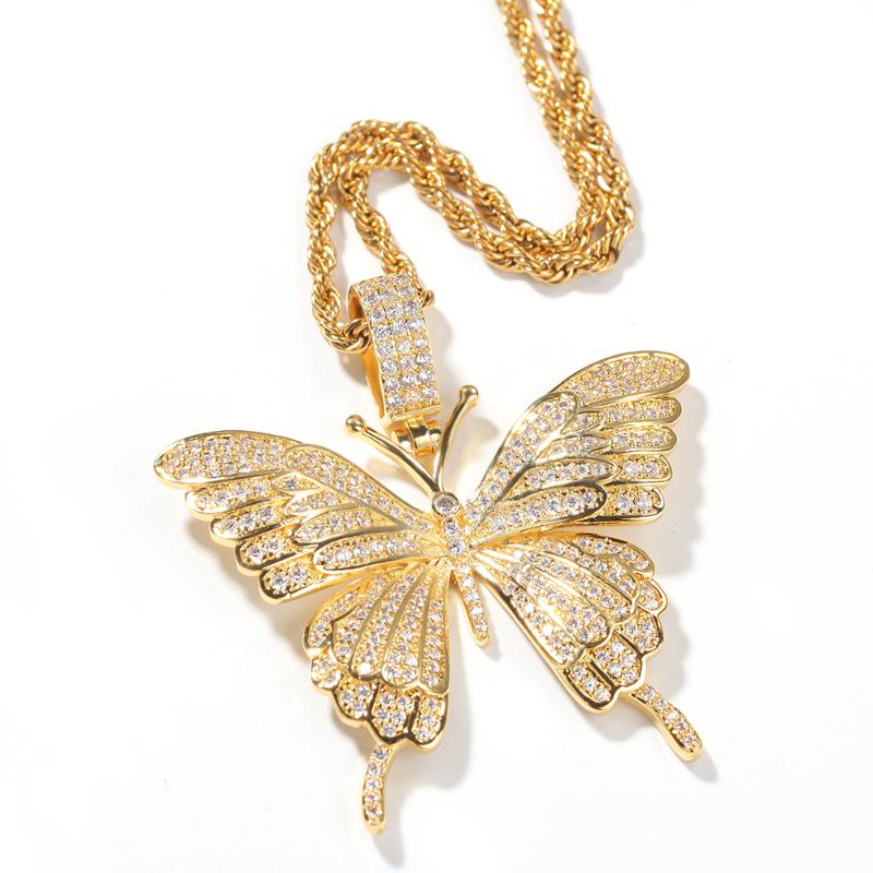

Europe New Animal Butterfly Necklace & Pendant Iced Out Tennis Chain Gold Color Cubic Zircon Mens Women Hip hop Rock Jewelry