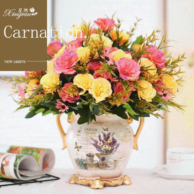 

Model Bouquet MOTHER'S Day Gift Carnation Silk Flower Model Plants Living Room Dried Flower Preserved Fresh1, European style carnation champagne white