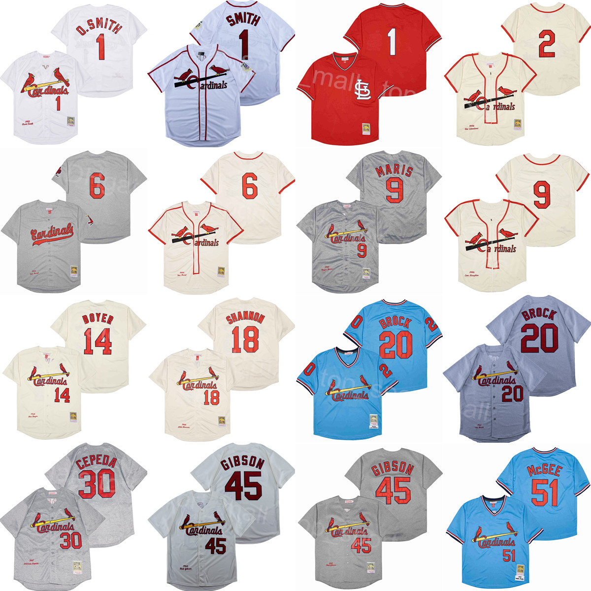 

1964 1967 1979 Retro Baseball 20 Lou Brock Jersey 51 Willie McGee 9 Roger Maris 1 Ozzie Smith 45 Bob Gibson 6 Stan Musial 14 Ken Boyer 18 Mike Shannon Orlando Cepeda Sport, 1946 retro