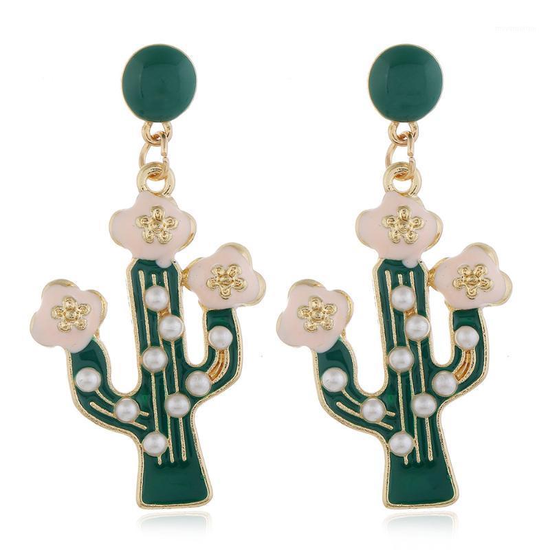 

Cactus Shape Drop Earrings With Pearl for Women Fashion 2020 Golden Hyperbole Vintage Earrings1