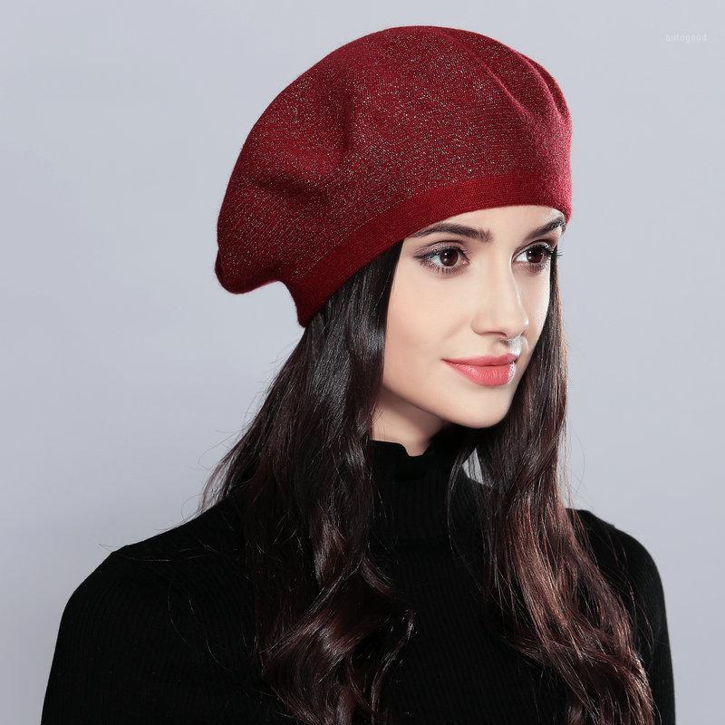

Berets Style High Grade Autumn Winter Warm Wool Shiner Knit Earmuffs Hat Female Fashion Solid Color Casual Joker Soft Beret Hats1, Black