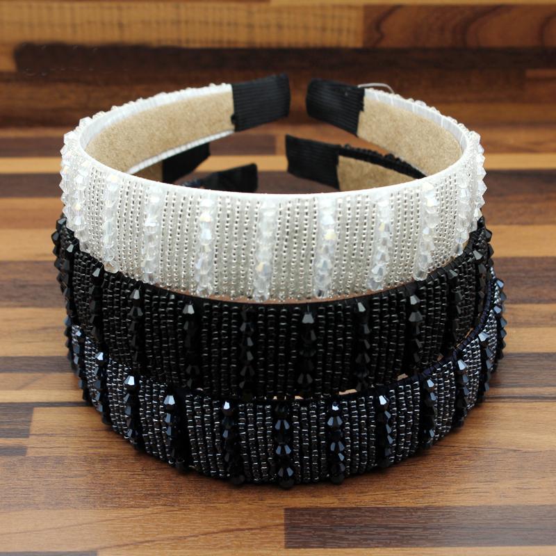 

Hair Clips & Barrettes Pink Women Fashion Crystal Beaded Wide Hoop Hairband Lady Shiny Metal Handmade Headband Jewelry Ornament Accessory