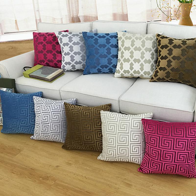 

Drop Ship Chenille Flocking Cushion Cover Grey Red Cover Case Home Decorative Geometric Pillow Pillow Decorative