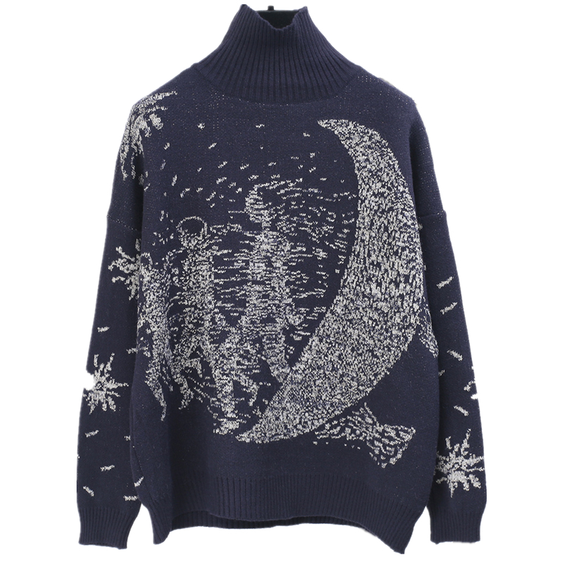 

2021 New High Goal Shirt Women Winter Gross Wool Runway Project Galaxy Occasional Moon of Great Dimensions Malha Pull Femme Wovf