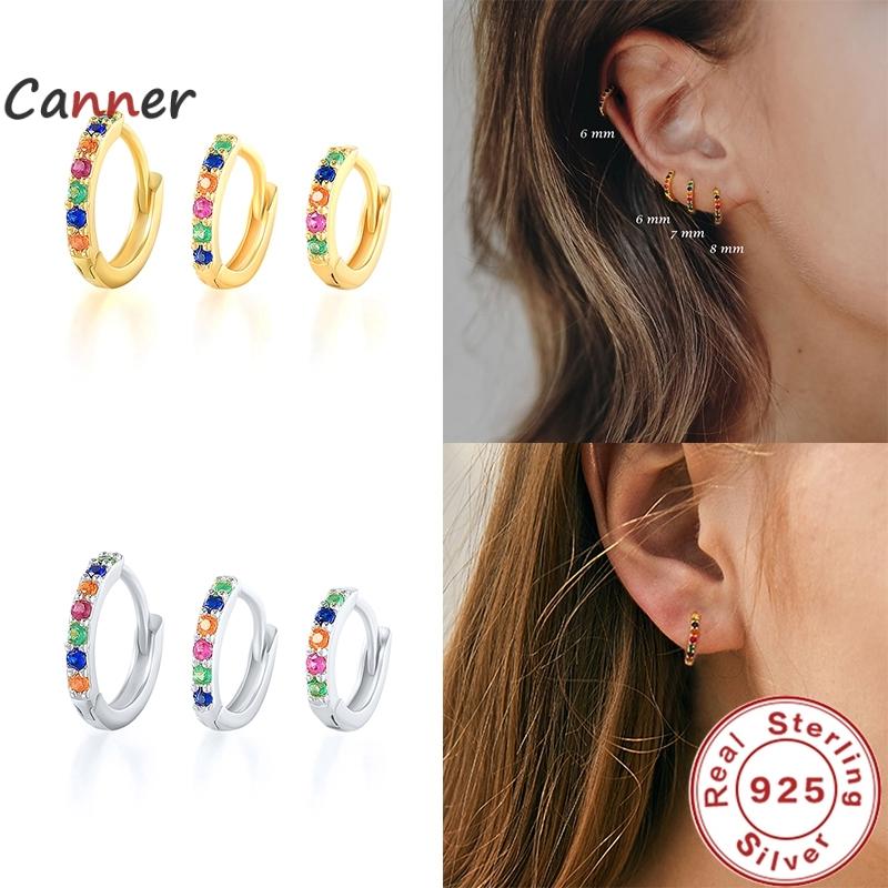 

Canner S925 Sterling Mini Crystal CZ Hoop Earrings Colorful Round Circle Loops Earring For Women Wedding Gifts Jewellry brincos