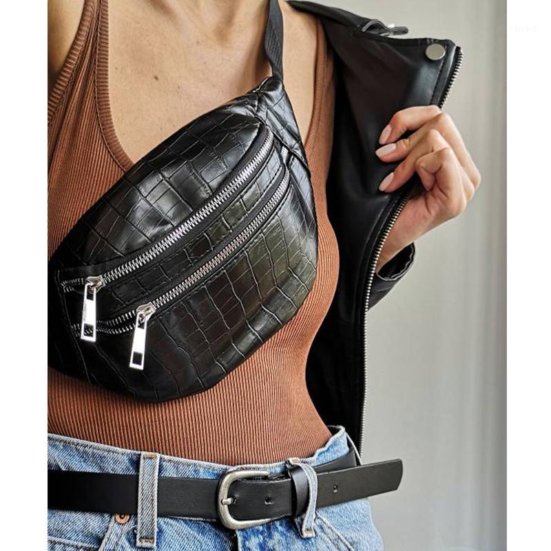 

High Quality Crocodile Women PU Leather Bag Fanny Pack Message Bag Belt Waist Packs for Women1, Brown
