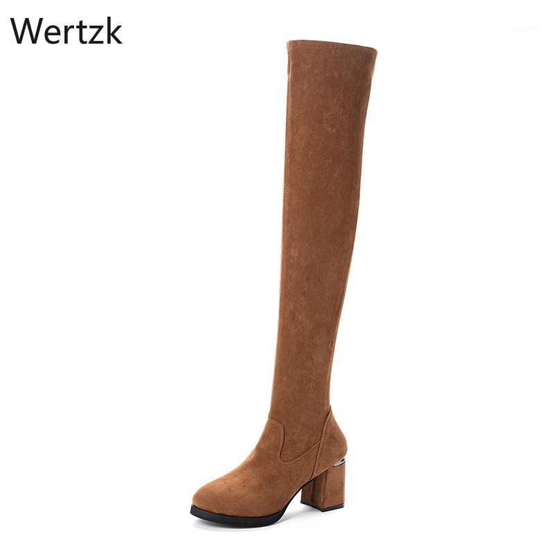 

Women Boots Over The Knee Round Toe Dropshipping Fashion Thick Bottom High Heels Suede Flock Square Heels Causal Boots A6861, Black