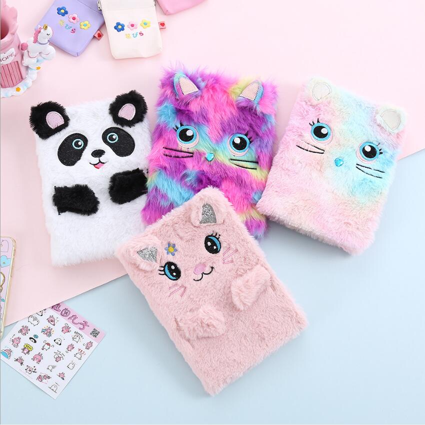 Plush Notepads diary embroidery cartoon notebooks stationery learning culture kids gift A5 children's notebook-image-650653778