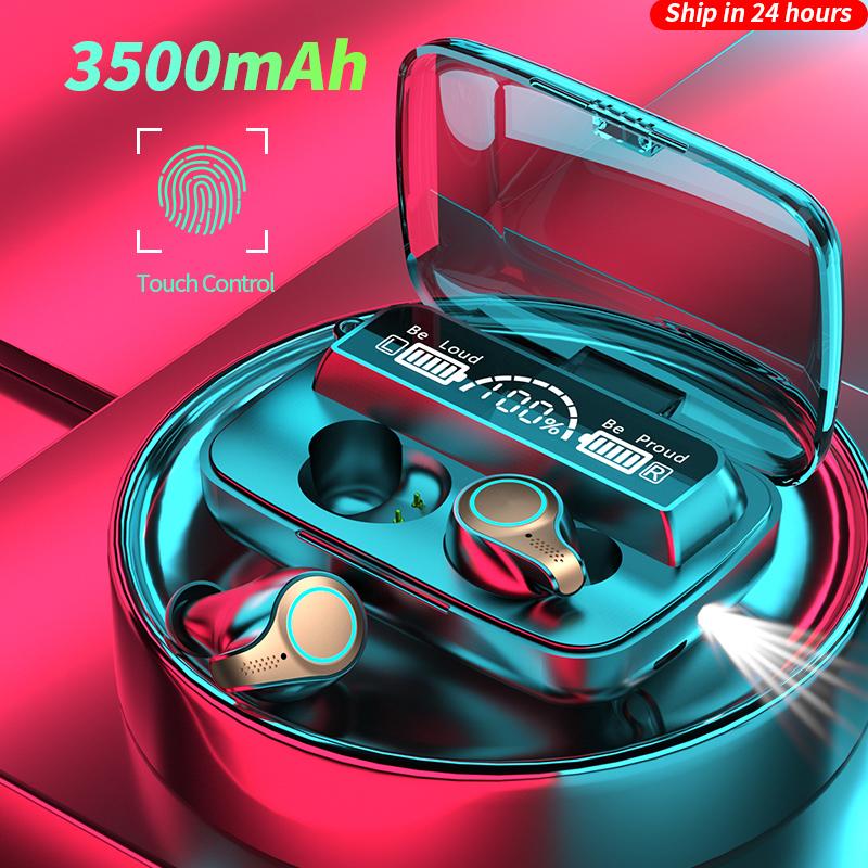 

3500 mAh Bluetooth Earphones Wireless Headphones Touch Control Sports Waterproof Headsets HiFi Stereo Earbuds With Microphones, Black