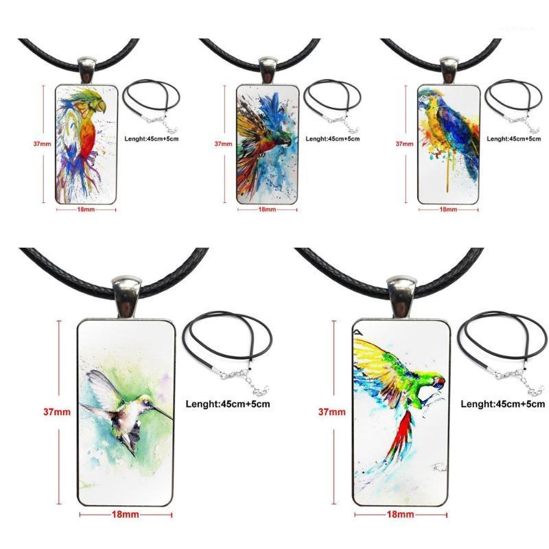 

Necklace Fashion Long Chain With Rectangle Necklace Jewelry For Wedding Watercolor Beautiful Bird Parrot Vintage Canvas1