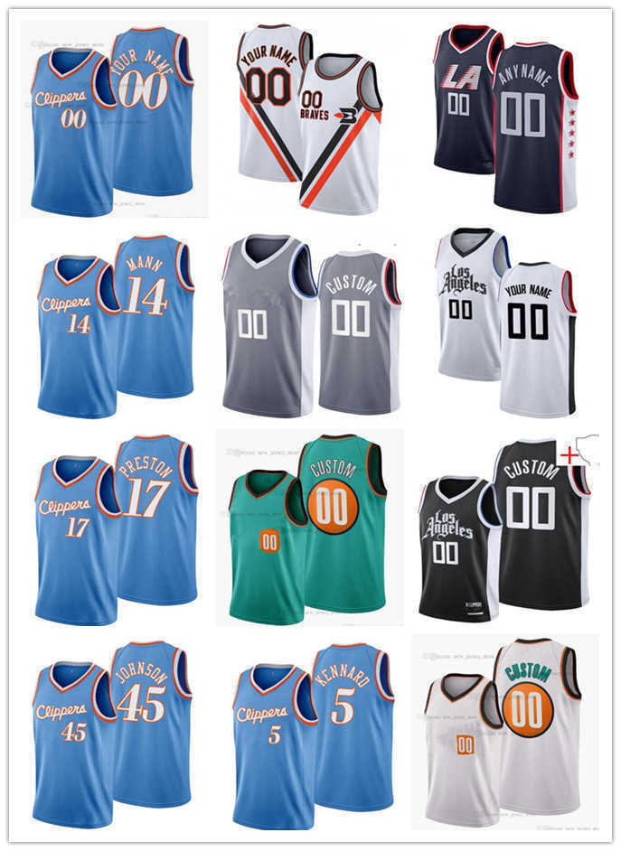 

75th Custom Men Women Youth La's Angeles's Clipperss 45 Keon Johnson 5 Luke Kennard 14 Terance Mann 17 Jason Preston Basketball Jerseys, Black;red