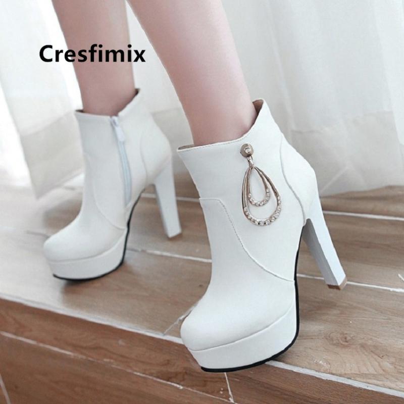 

Cresfimix Damskie Buty Women Classic High Quality White Pu Leather Boots Ladies Cool Black Autumn Winter Street Boots B6050
