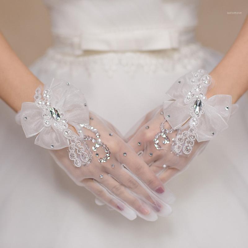 

new design Fashion Women's Gathered Lace Party Gloves Bride accessories Sequined Satin Breathable high quality Women's gloves1