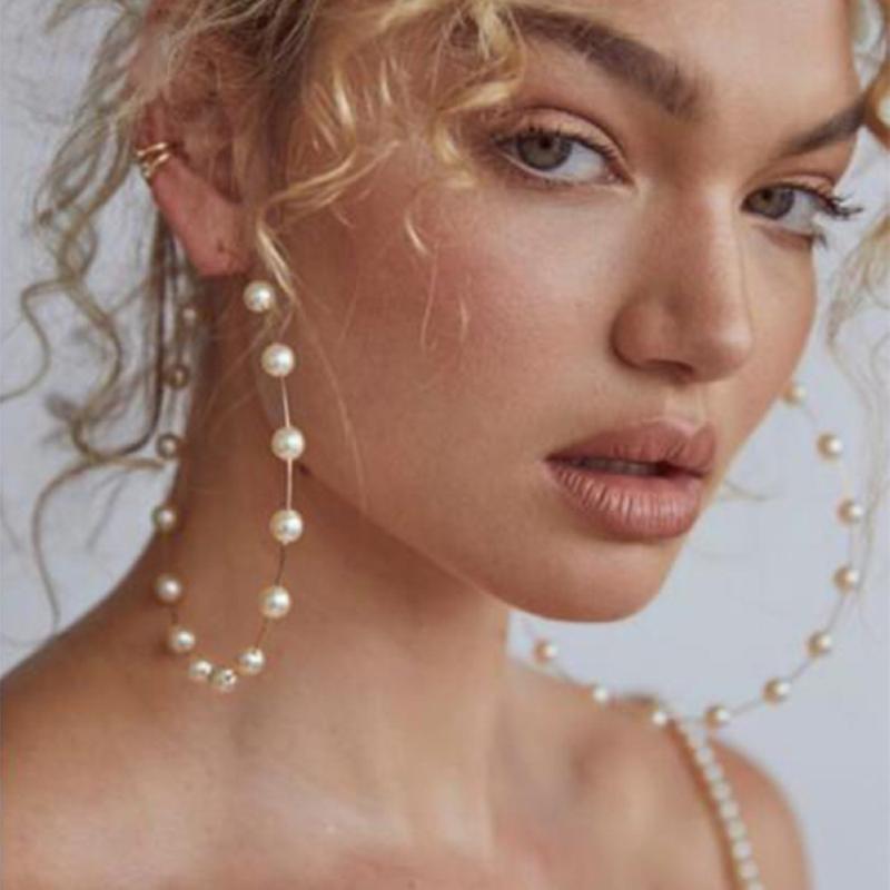 

Fashion Oversize Pearl Hoop Earrings personality hyperbole Big Round Circles Earrings for girls Jewelry Accessories temperament