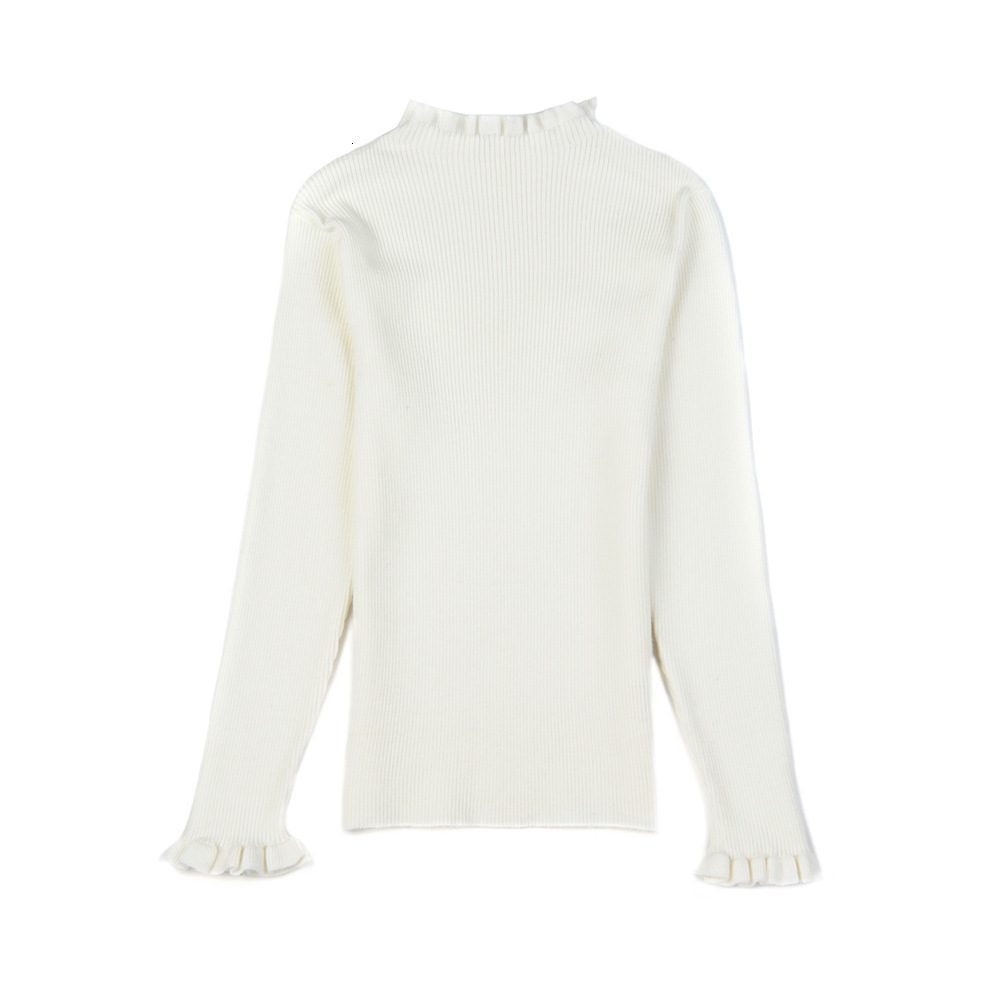 

2021 New Women Warm Slim Turtleneck Pullover Winter Tops Solid Cashmere Autumn Long Sleeve Female Ruffled Sweater Mwg1, White