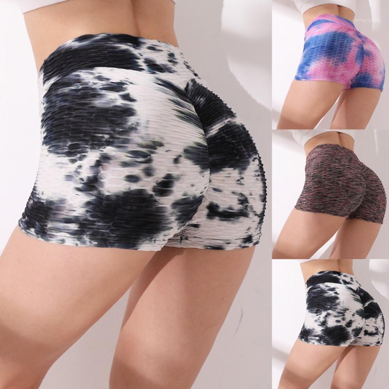 

Women High Waist Shorts 3D Push Up Gym Leggings Yoga Pants Tie-dyed Print Anti Cellulite Scrunch Booty Short Sport Shorts Female1, Black