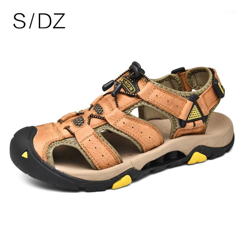 

SDZ Mens Beach Sandals Genuine Leather Summer 2020 Fashion Lightweight Men Casual Shoes Non-slip Comfortable Size 38-451, Black