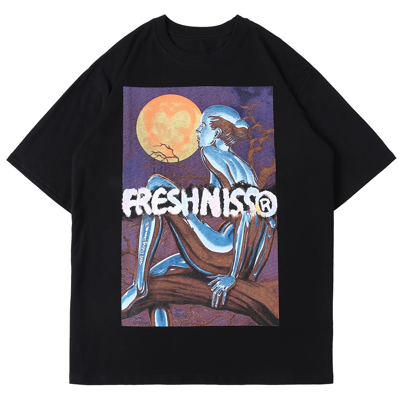 

New Mens Hip Hop T-shirt Streetwear Moonlight Sexy Girl Print Harajuku Tshirts 2021 Summer Cotton Tops Tees Loose Short Sleeve Shirt 0ams, White