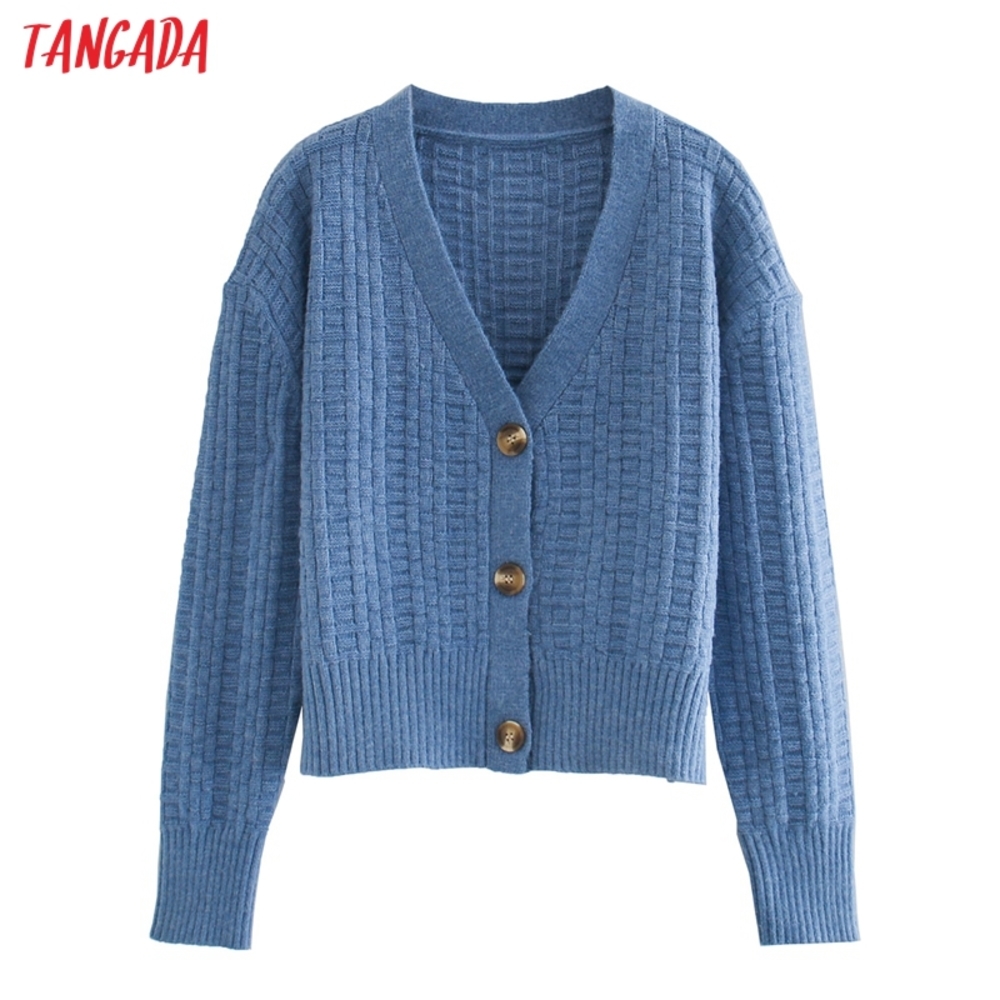 

Tangada women elegant blue autumn winter vintage jumper lady fashion oversized knitted cardigan coat QJ33