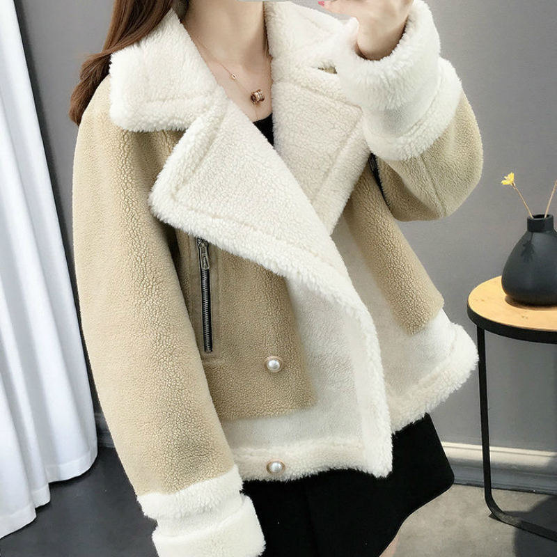 

2021 New Casacos Pele Cordeiro De Inverno Feminino Curto Fofo 84hv, Sky blue