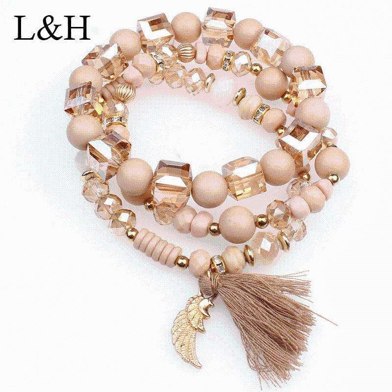 

Charm Bracelets L&H 3 Pcs/Set Bohemia Beaded Bracelet 2021 Vintage Statement Multi-layer Tassel Bangles For Women Fashion Jewelry Gift