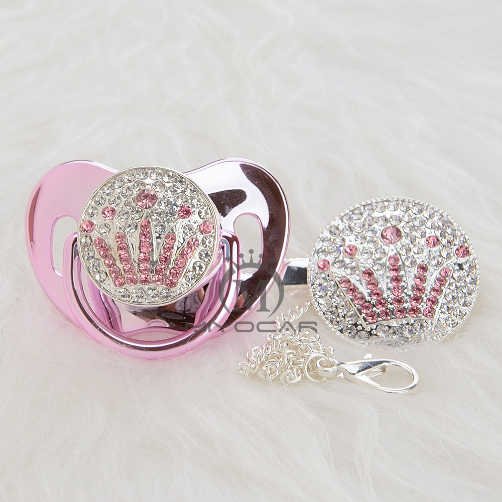 

MIYOCAR BLING princess silver pink crown pacifier and pacifier clip colorful unique design SGS certificate safe APCG-3-11 LJ201110