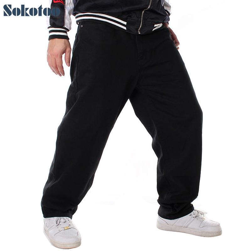 

Men's hip hop pure black jeans Loose plus big size skateboard hiphop denim pants