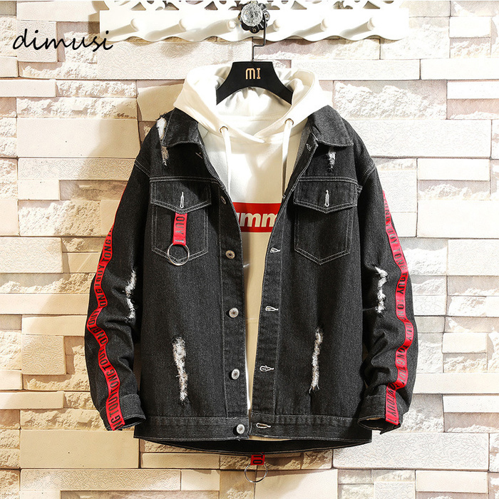

Men's Denim Jackets Fashion Anorak Jackets Mens Hip Hop Streetwear Denim Coats Male Ripped Zipper Sleeve Jackets kg-12, 183 black