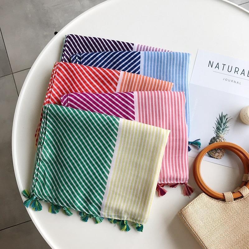 

Female Printed Striped Cotton Linen Scarf Spring And Autumn Luxury Long Woman's Shawl Fashion Sunscreen Beach Scarves/Shawls1